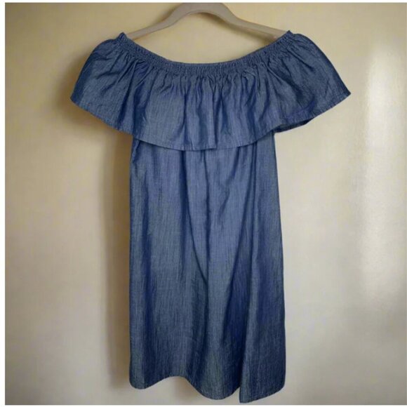 Joie Off the Shoulder Mini Dress Womens XS Blue Cotton Ruffle Short Shift - Picture 2 of 5